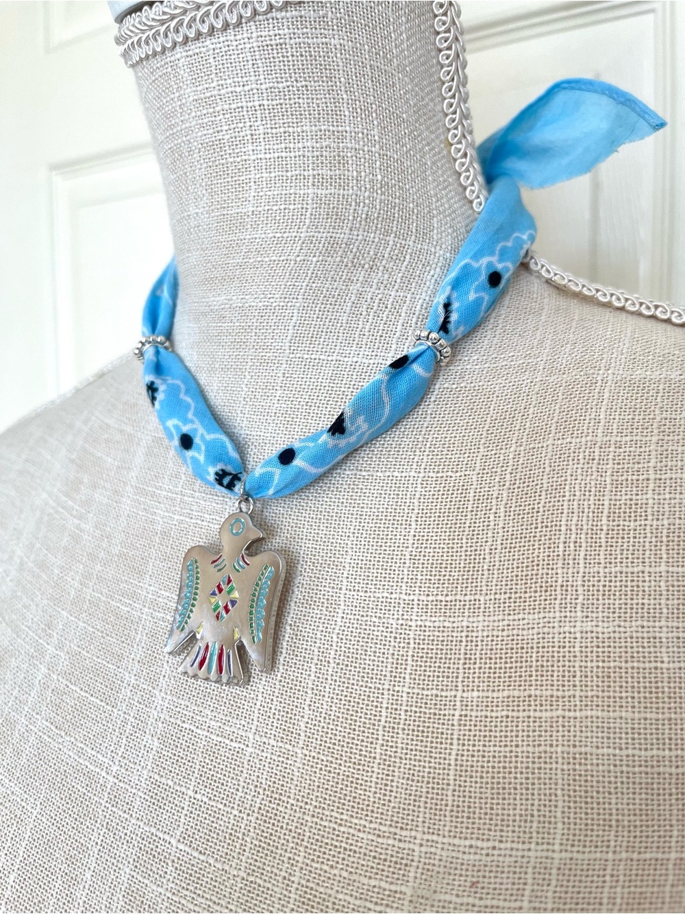 Turquoise Bandana Necklace with Thunderbird Pendant